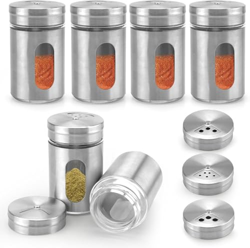 Lot de 6 pots à épices avec saupoudreur, couvercle en acier inoxydable, mini pots à épices en verre comme récipients à épices, organisateur pour la cuisine, pots à épices pour ustensiles de cuisine et