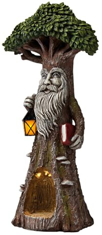 3 Pagen® Figura decorativa solar de hombre de árbol, luz de ambiente para balcón y jardín, sin costos de electricidad, decoración de jardín, personaje de cuento de hadas