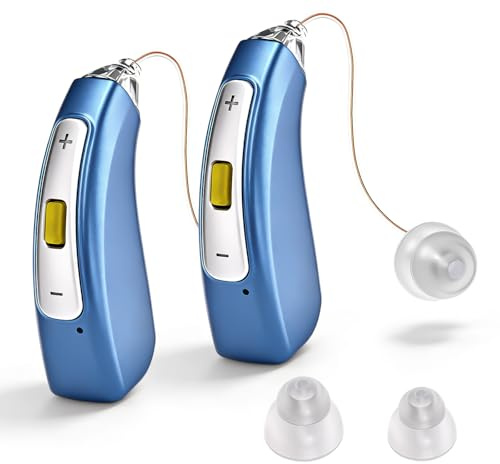 Wiederaufladbares Soundgerät mit Rauschfilter – 30h Akku – Diskretes Soundgerät für Senioren – Einfache Bedienung, Delmicure zwei Geräte Wireless Soundgerä-t mit intelligenter (2, blau)