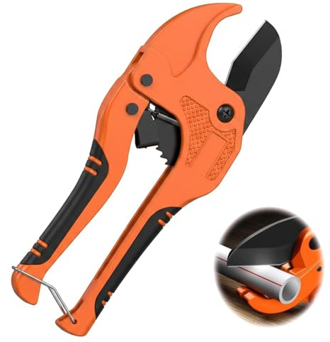 42mm Plastic Pipe Cutter - Heavy Duty Aluminum Body PVC Pipe Cutter, Ratchet Pipe Cutters for Cutting PVC PEX PPR Rubber Hoses and Plastic Pipes, Professional Plumbing Tools with Ergonomic Handle