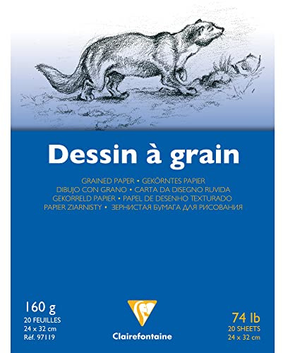 Clairefontaine 97119C Bloc Encollé Papier Dessin à Grain - 20 Feuilles Papier Dessin au Grain Marqué - 24x32 cm 160g - Idéal pour le Dessin Scolaire