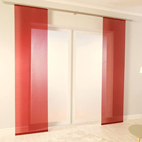 Dynamic24 2X Vorhang 225x57cm Schiebevorhang Gardine transparent Flächenvorhang Vorhänge Schiebegardine Terracotta rot inklusive Klettbandaufhängung