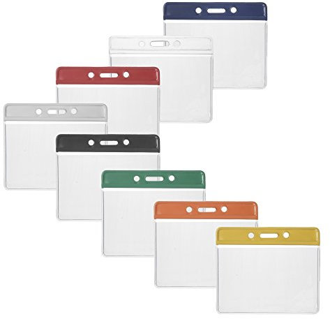 100 x Karteo® Ausweishülle Ausweishüllen Kartenhülle Kartenhüllen Ausweishalter Kartenhalter Halter weich aus Vinyl Plastik transparent mit blauem Farbbalken horizontal für Karten (86 x 54 mm) Ausweise Kreditkarten Dienstausweise EC Karte Bankkarten Gesundheitskarten leicht biegsam kratzschutz