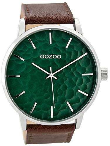 Oozoo Herrenuhr mit Lederband 48 MM Grün/Dunkelbraun C9441