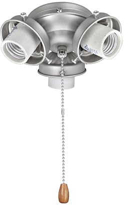 Aspen Creative 22002-11 Ceiling Fan Fitter Light Kit with Pull Chain, Brushed Nickel White