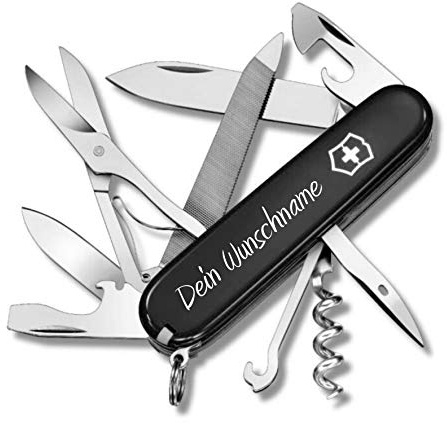 Taschenmesser MOUNTAINEER mit Wunschdruck auf der Schale I Geschenk für Männer Frauen I zum Geburtstag I Schweizer Taschenmesser personalisiert mit 18 Funktionen 1.3743 (schwarz)