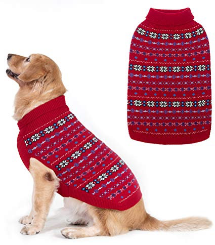 BINGPET Klassischer Hundepullover mit Schneeflocken-Motiv, weich, verdickend, für Hunde und Katzen, warme Bekleidung, Strickwaren, Haustier-Winterkleidung