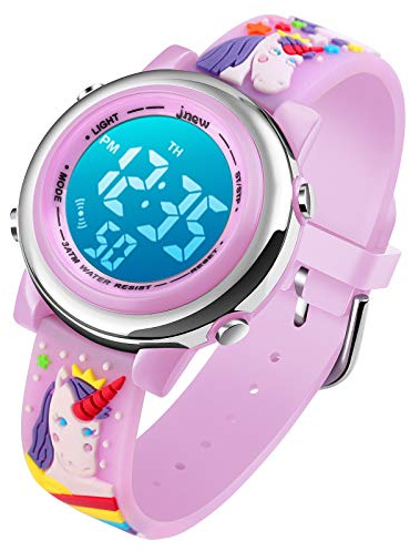 Kids Digital Sport Waterproof Watch for Girls Boys, Kid Sports Outdoor LED Electrical Watches with Luminous Alarm Stopwatch Child Wristwatch - Unicorn Lavender