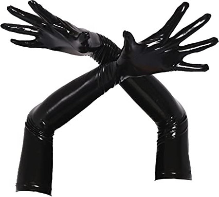 Kaerm Women's Long Leather Dress Gloves Wet Look Patent Leather Elbow Length Elegant Opera Gloves Mittens Black XL