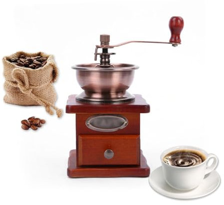Ruiqas Manual Coffee Grinder Retro Manual Coffee Bean Grinder Vintage Antique Wooden Hand Grinder Coffee Mill Coffee Grinder