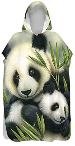 Treer Adults Hooded Towel Poncho Quick Dry & Light Weight 3D Changing Robe Unisex Beach Towelling, Ideal for Holidays, Swimming, Surfing, Bathing, Travel Towel (bamboo panda,75x145cm)