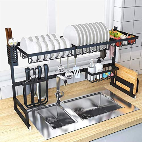Scolapiatti sopra il lavello forniture da cucina mensola di stoccaggio piano di lavoro salvaspazio espositore scolapiatti stoviglie organizer porta utensili in acciaio inossidabile, 85 x 32 x 52 cm