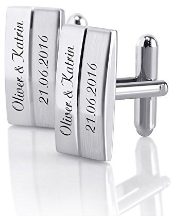 ID Manschettenknöpfe mit Gravur nach Wunsch Edelstahl, Hochzeit, Business NEU 04 mit Box (Mit Gravur)