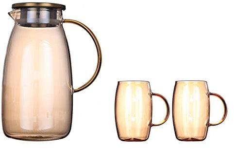 Pichets à thé glacé Pichets de luxe en verre Pichets à la chaleur froide Pichet Borosilicate Bouilloire avec poignée et couvercle de la machine à thé glacé de la machine à thé glacée carafe Pichets