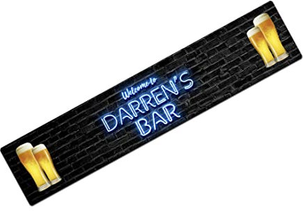 Bar-Läufermatte, personalisierbar, klein, mit blauem Neon-Aufdruck