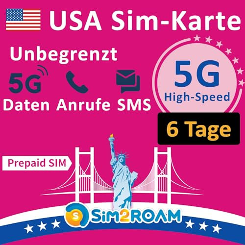 Tarjeta SIM prepago de EE. UU.| Datos ilimitados de Internet de alta velocidad 5G/4G LTE en EE. UU.(incluido Hawái) | Llamadas y mensajes de texto (SMS) ilimitados en Estados Unidos|Recargable(6 días)