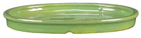 Sottovaso per bonsai ovale in gres smaltato verde 27,5x21x2 cm - GA7S