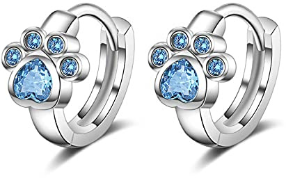 925 Silber Kinder Ohrringe Damen Katzenpfote Blau Zirkonia Ohrringe Ohrstecker Silber 925 Knorpel Ohrringe Schmuck für Frauen Mädchen