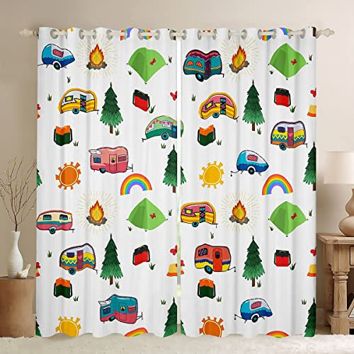Regenbogen Lodge Kabine Verdunkelungs Vorhänge Camping Glückliche Glamping Anhänger Vorhänge für Vorhänge Vintage Camp Reise Auto Vorhang 2 Platten 117Bx137L, Kiefern Camping Dekor für Camper