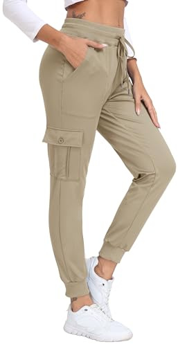 JINSHI Pantalons Cargo Femme Jogging Sport Bas de Survêtement Automne Hiver Chaud Pantalon Décontracté avec Micro-Polaire Grandes Poches