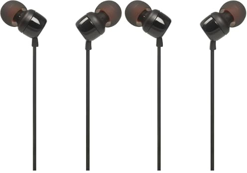 JBL T110 – Ecouteurs Intra-Auriculaires filaires – Son Pure Bass de et Bouton de contrôle – Connectivité : câble Jack 3,5 mm – Couleur : Noir (Lot de 2)