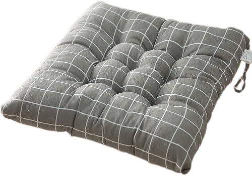 Herfair Stuhlkissen - Stuhlkissen mit Bändern, Sitzkissen Küchenstuhl, Bequeme Sitzkissen für Gartenstuhl, Küche oder Esszimmer, Weich Gefüllt Größe 40 cm x 40 cm (Graues Gitter,6 Stück)