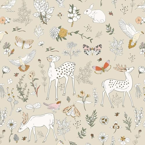Yomshi Peel and Stick Wallpaper Beige Animal Self Adhesive Wallpaper 41×300cm Forest Wallpaper Botanical Contact Paper Waterproof Vinyl Film for Living Room Kids Bedroom