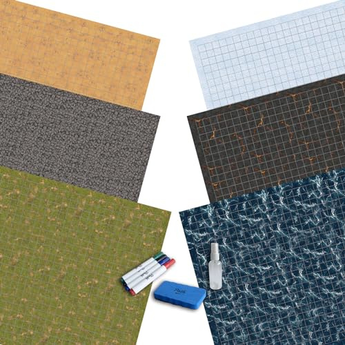 Path Gaming Tapis de jeu double face en forme de grille 91,4 x 61 cm - 3 tapis, 6 terrains, 4 marqueurs, 1 effaceur et 1 flacon pulvérisateur. Idéal pour Donjons et Dragons/DND