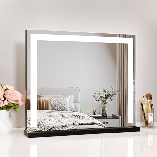 Heilmetz Schminkspiegel mit Beleuchtung 60x52cm, LED Hollywood Spiegel mit Dimmbar 3 Lichtfarben, Touch Schalter, Makeup Kosmetikspiegel mit Licht - Schwarz