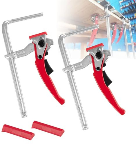 Ratcheting Table Clamp for Woodwork, Quick Release Clamp, 160mm Capacity & 60mm Throat Depth & 530 Lbs Maximum Clamping Force, 2 Pack Lever Clamps for Grinding, Cutting, Home Improvement