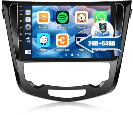 2G+64G CAMECHO Android 13 Autoradio für Nissan Qashqai J11 X-Trail T32 2014-2018 mit Navi Carplay Android Auto,Doppel Din Autoradio mit 10,1 Zoll Bildschirm,RDS/FM Bluetooth und USB+Rückfahrkamera