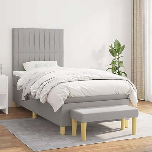 Keyroto Boxspringbett 90x190 cm Boxspringbett mit Bettbank Bockspringbett Boxspringbett mit Matratze Stoff 90x190 cm Hellgrau