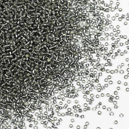 Bulk Seed Beads 110 Grams About 9800pcs, 2mm 12/0 Gray Glass Craft for Making Earrings, Bracelets, Pendants, Waist Jewelry,DIY Handmade Seed Beads（Gray Silver Core）