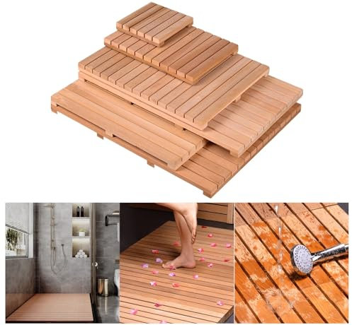 NEPHRA Hölzern Badematte rutschfest, Rechteck Badewannenmatte rutschfest 0,5cm Abstand, Quadrat Duschvorleger rutschfest Vor Kälte Isolieren, Badvorleger Natürliches, Druckbeständig(120x45cm/47x18in)