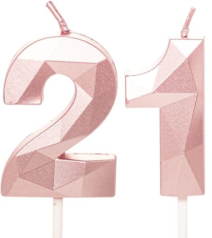 Candele per il compleanno numero 21, candele per il compleanno numero 21 in oro rosa, decorazione per torta da donna per la festa di compleanno dei 21 anni, matrimonio, anniversario, celebrazione