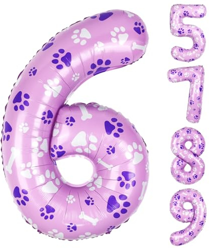 40 Inch Pink Dog Paw Balloons, Numeral 6 Birthday Balloons for Girls Boys Pink Dog Paw Print Themed Birthday Party Decorations (Number 6)