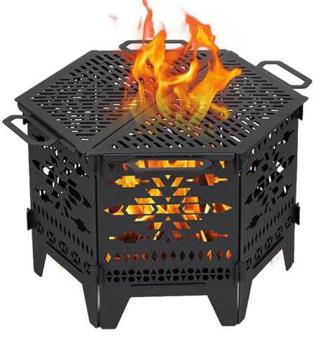 Foyer portable - Brasero d'extérieur pliable - Chauffage de terrasse pliable - Brasero amovible en acier au carbone - Brasero à bois compact pour chaleur de terrasse