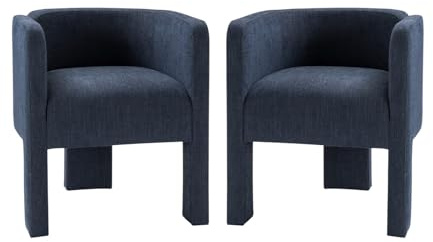 HULALA HOME 2er Set Sessel, Loungesessel, Polstersessel mit Fassrückenlehne für Wohnzimmer und Schlafzimmer, Dunkelblau