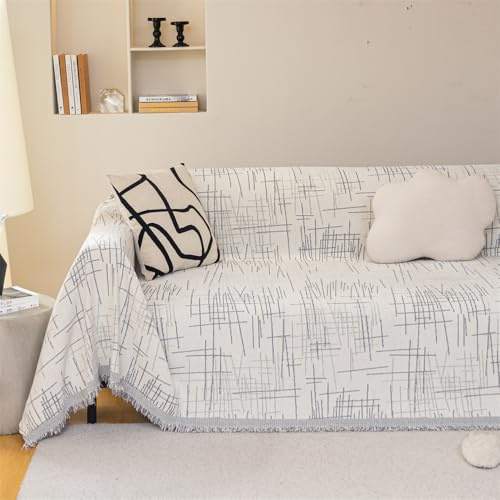Highdi Jeté de Canapé Couvre Lit Grande Taille avec Frange Housse de Canapé Réversible Motif Nordique Plaid Canapé Couverture en Chenille, Protège Canapé Décorative Universelle (Gris Clair,180x130cm)