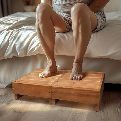 Koretech Utomhussteg pall i trä, pall med halkfria fötter, träplatta, utomhussteg, säkerhetspall för badrum, kök, säng, ek