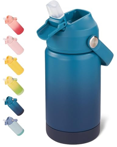 Fijinhom Kids Water Bottle, 360ml/12oz, Stainless Steel Insulated Water Bottle with Straw, Vacuum Leakproof, Kids Water Bottles for School Boys Girls,BPA Free,Gradient Blue