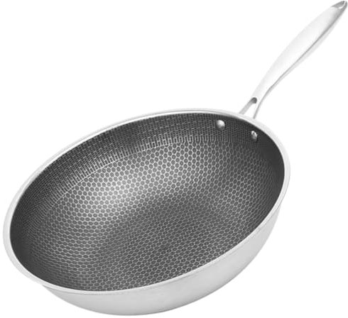 PRETYZOOM Sartén De Acero Inoxidable Wok Para Cocina De Inducción Mango Para Freír Verduras Cocina Eléctrica Gas