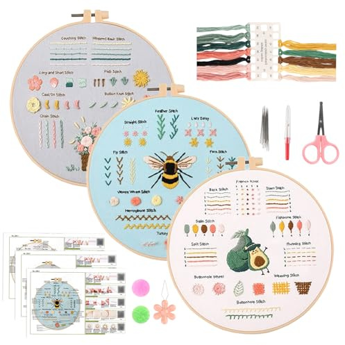 3 Embroidery Kit, with Video Tutorial, for Learning 28 Different Stitches