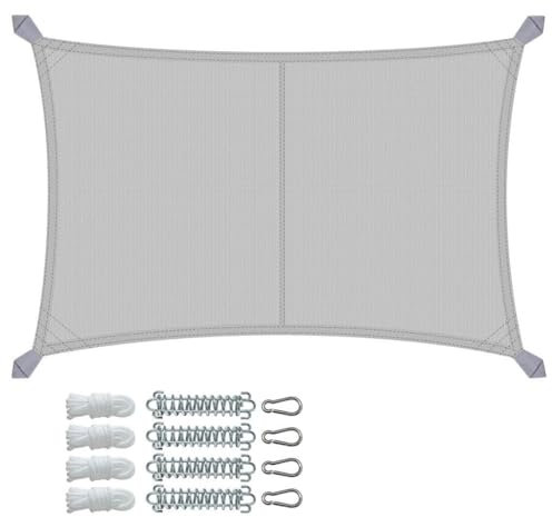 VOUNOT® Toldo Vela de Sombra Rectangular 3 x 4 m, Toldo Parasol Terraza Impermeable con Kit de Montaje, Gris Claro