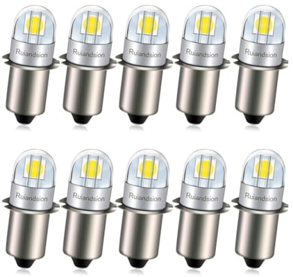 Ruiandsion P13.5S LED Bulb 3V Non Polarity White 3030 2SMD Chips LED Bulb for Lamp Torch Lantern Work Light Pack of 10