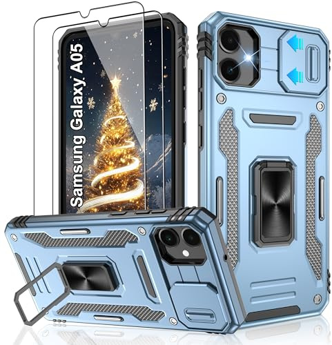 Jshru for Samsung A05 Case with Screen Protector | Camera Protective Cover | Ring Stand,ao5 Phone Case for Men and Women | Shockproof Bumper Phone Cover for Samsung Galaxy A05,Light Blue
