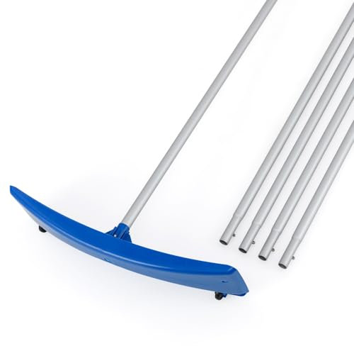 COSTWAY Râteau de Toit à Neige en Aluminium 122-574 cm, Déneigement de Toit Réglable avec 5 Tiges Longueur 2 Roues Lisses Tête Large Tissu PE, pour Véhicules Toit Garage
