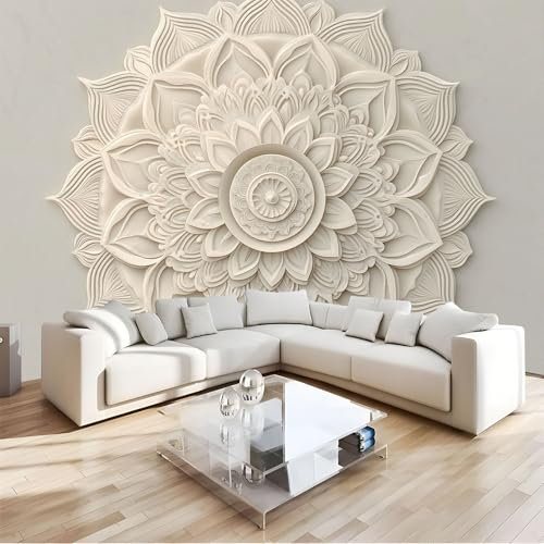 JEDTAKCT Papel Tapiz Fotográfico Relieve De Mandala Flores Elegantes 400X280Cm Seda Fondo De Pantalla Moderna Decoración De Pared Sala Cuarto Oficina Salón