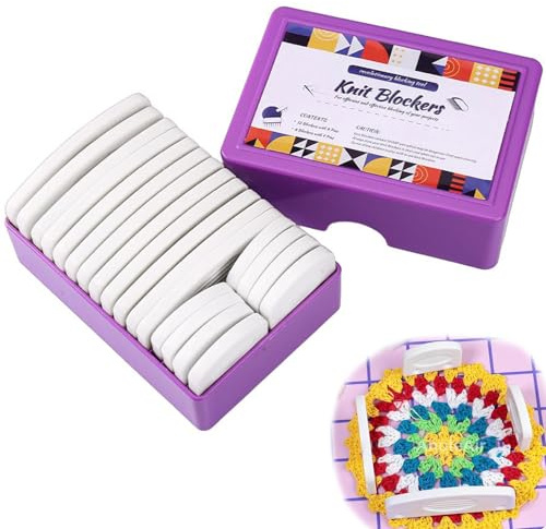 20Pcs Kit Blocco Uncinetto con Box, Pettini Blocchi Tappetini Bloccanti con 12Pcs 8Pins e 8Pcs 4Pins Blocking Pettine, Set Maglia Knit Blockers per Knitting, Sewing,Crochet, Lace O Needlework Projects