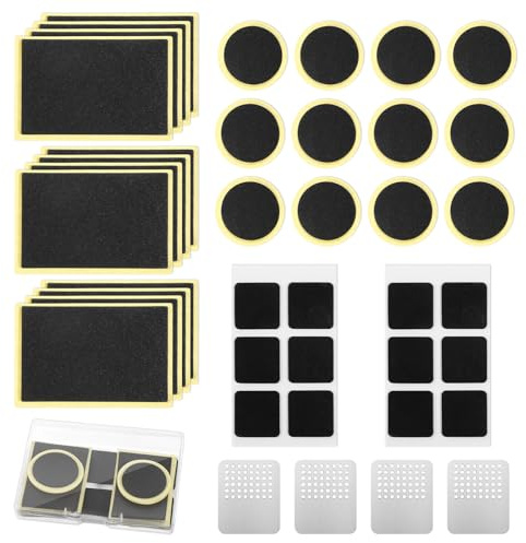 InnoHHustle 40 PCS Puncture Repair Kit, Self Adhesive Bike Puncture Repair Patches Glueless Bikes Tyre Patches with Metal Rasps/Case Bicycle Tyres Repairing Kit for Mountain Bikes Bicycles Inner Tube